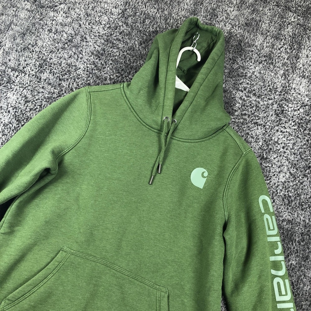 Carhartt Hoodie Kids 8-10 Green Fleece Pullover Relaxed Fit Logo‎ TS0288-W